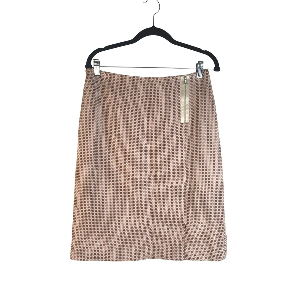 Ann Taylor Women's Pink Geometric Wool Blend Zip Detail Pencil Skirt Size 4